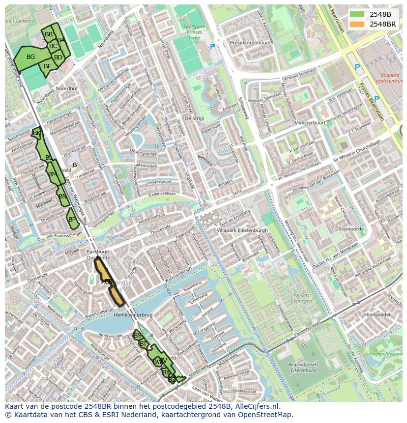 Afbeelding van het postcodegebied 2548 BR op de kaart.