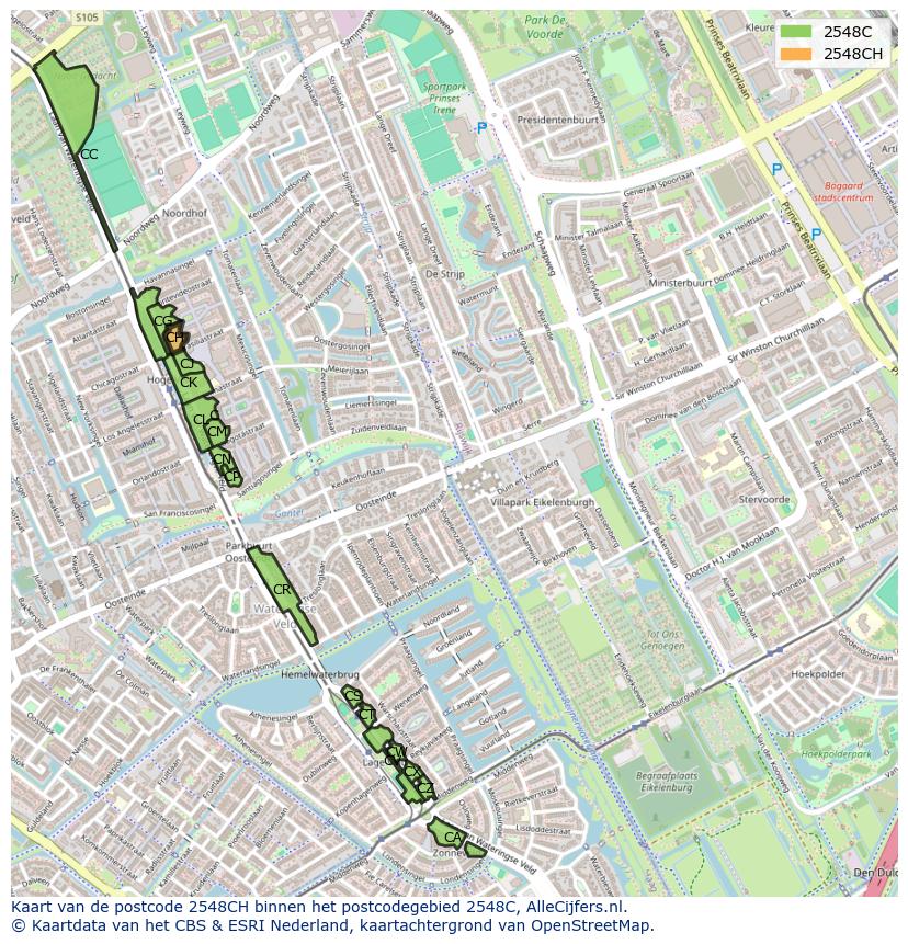 Afbeelding van het postcodegebied 2548 CH op de kaart.
