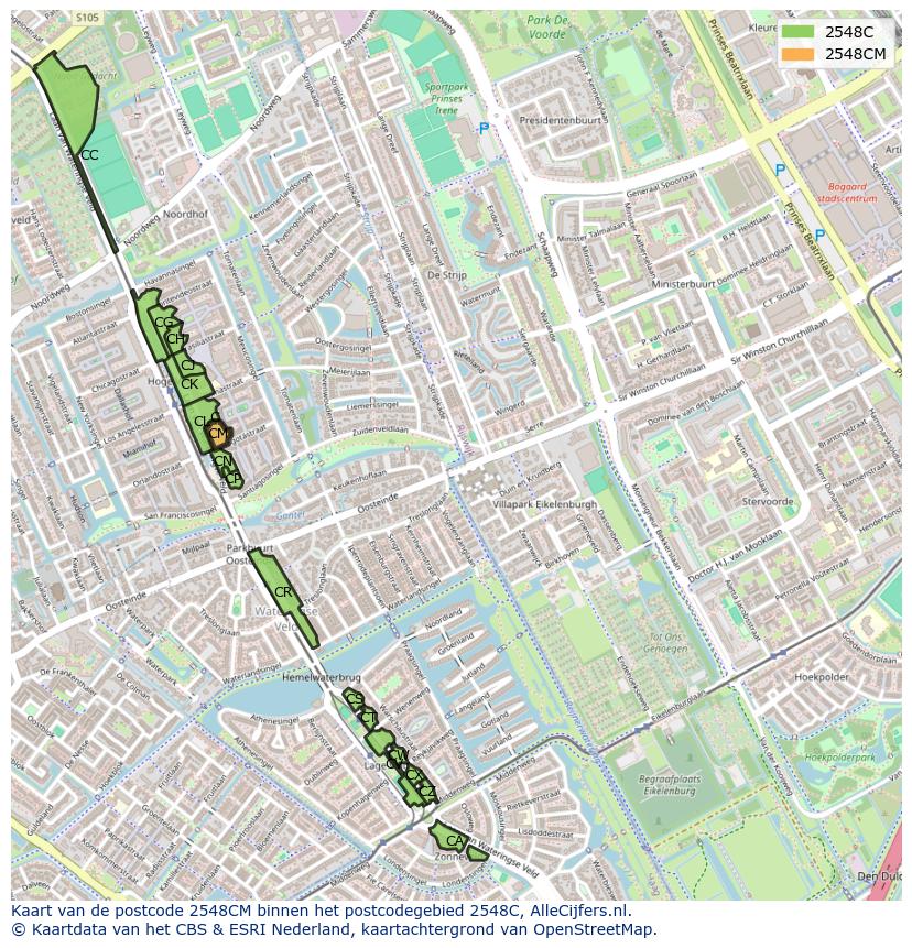 Afbeelding van het postcodegebied 2548 CM op de kaart.