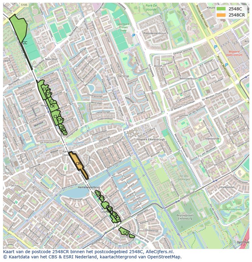 Afbeelding van het postcodegebied 2548 CR op de kaart.