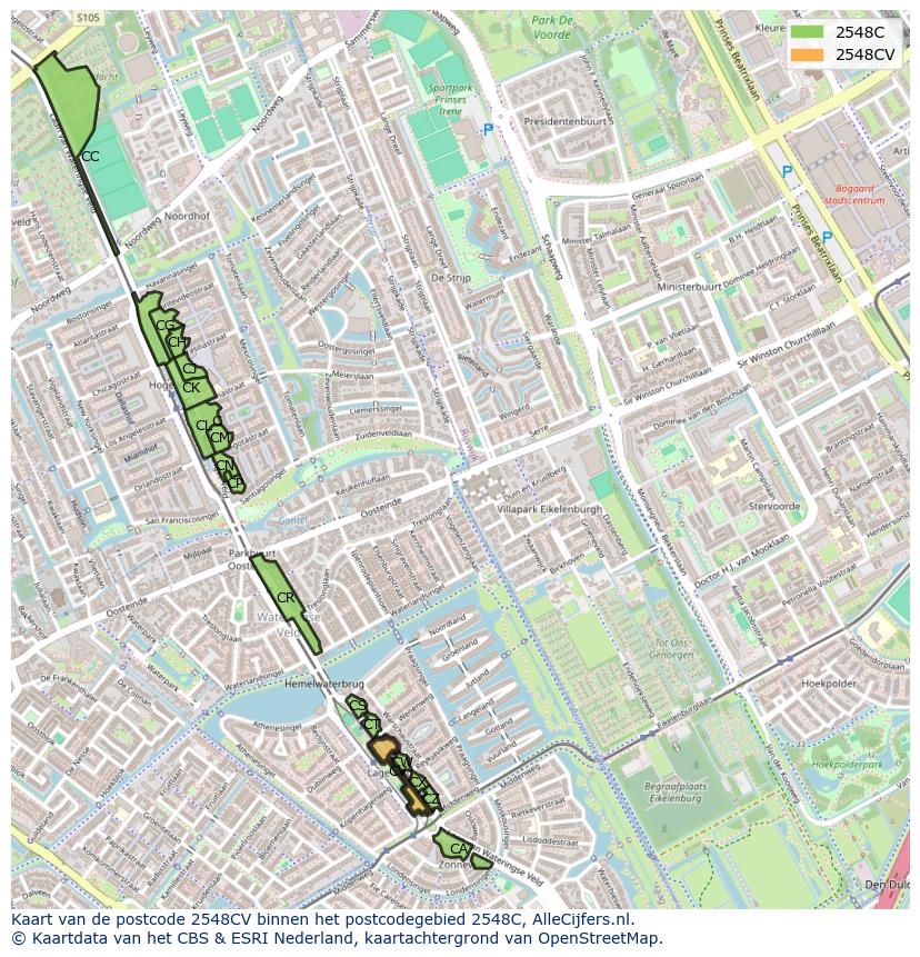 Afbeelding van het postcodegebied 2548 CV op de kaart.