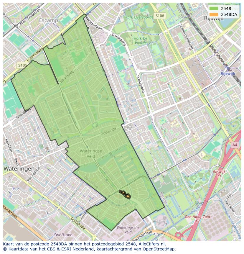 Afbeelding van het postcodegebied 2548 DA op de kaart.