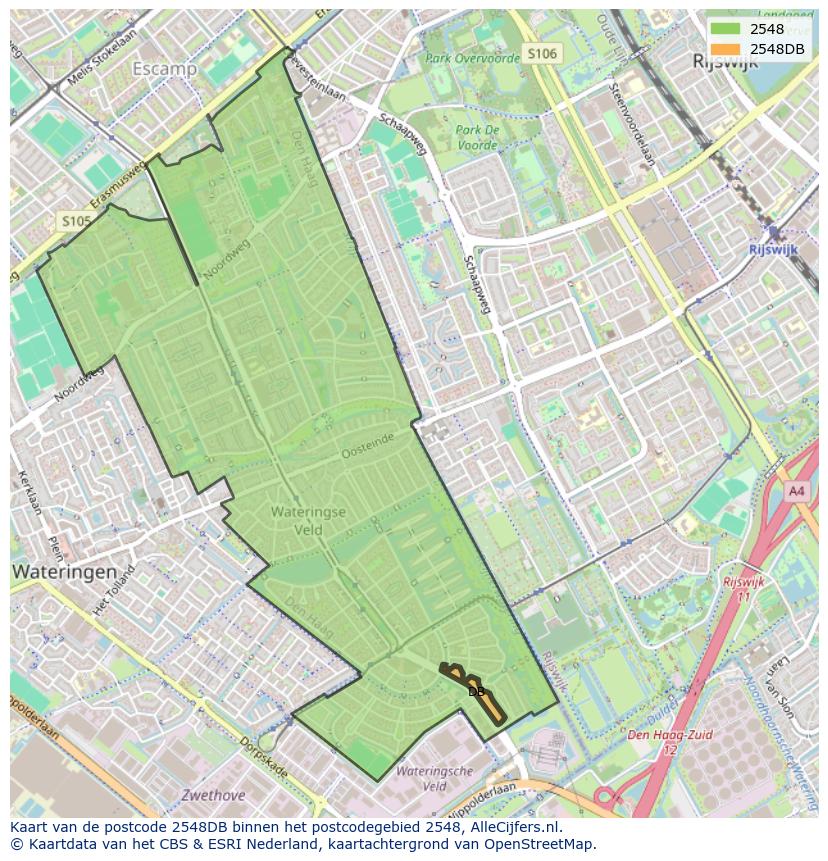 Afbeelding van het postcodegebied 2548 DB op de kaart.