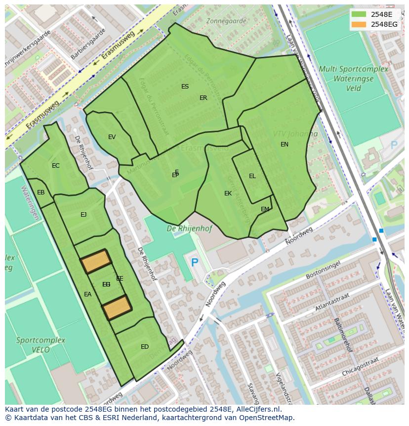 Afbeelding van het postcodegebied 2548 EG op de kaart.