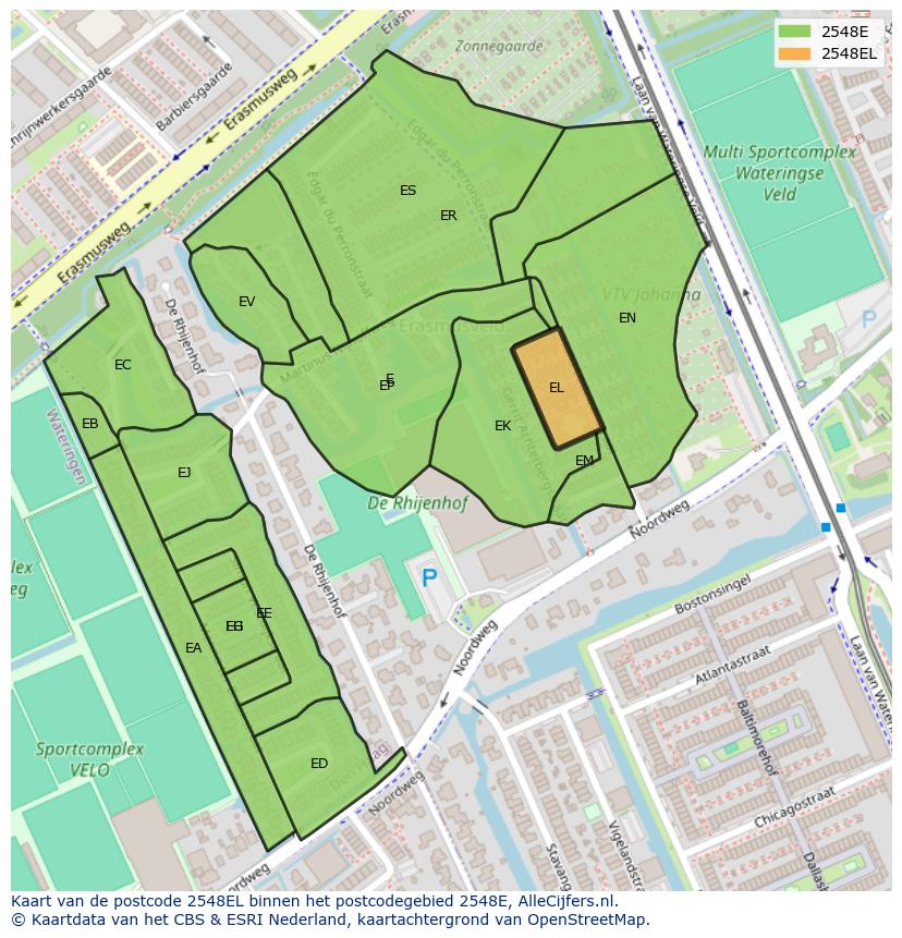 Afbeelding van het postcodegebied 2548 EL op de kaart.
