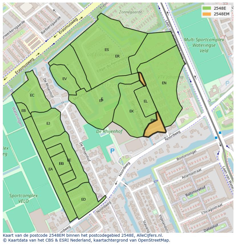 Afbeelding van het postcodegebied 2548 EM op de kaart.