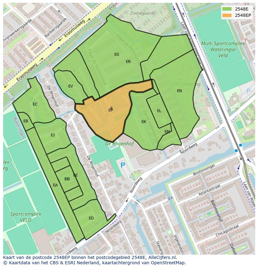 Afbeelding van het postcodegebied 2548 EP op de kaart.