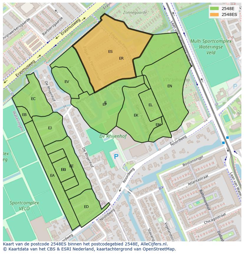 Afbeelding van het postcodegebied 2548 ES op de kaart.