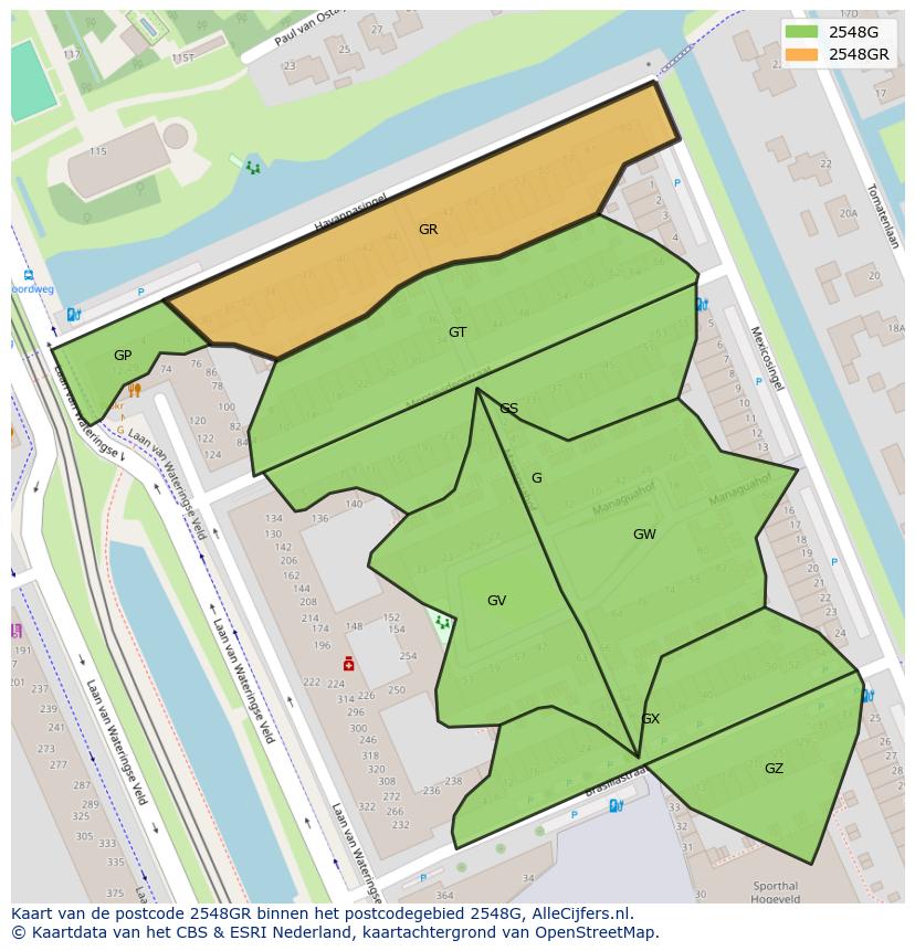 Afbeelding van het postcodegebied 2548 GR op de kaart.