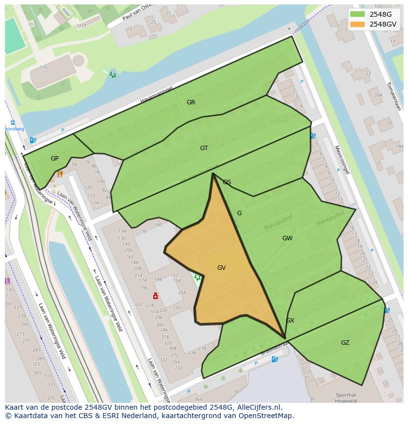 Afbeelding van het postcodegebied 2548 GV op de kaart.