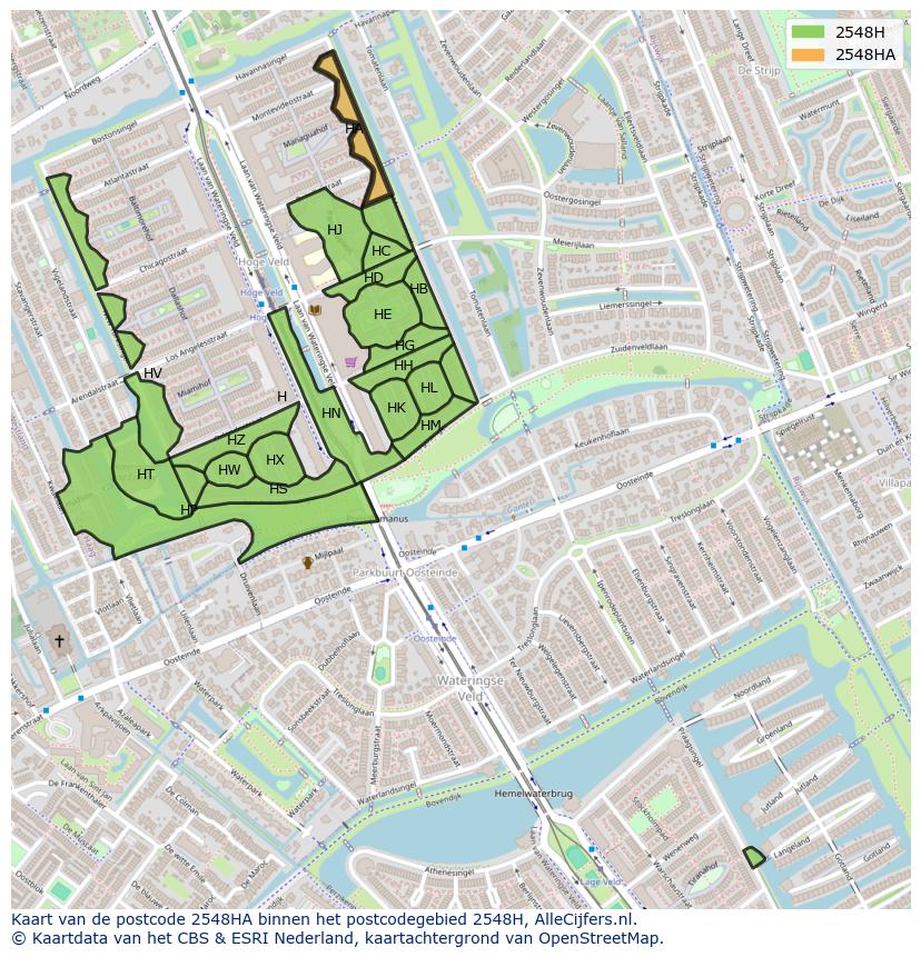 Afbeelding van het postcodegebied 2548 HA op de kaart.