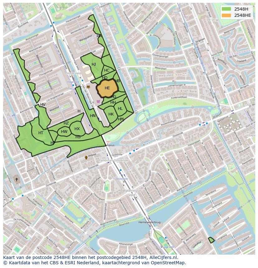Afbeelding van het postcodegebied 2548 HE op de kaart.