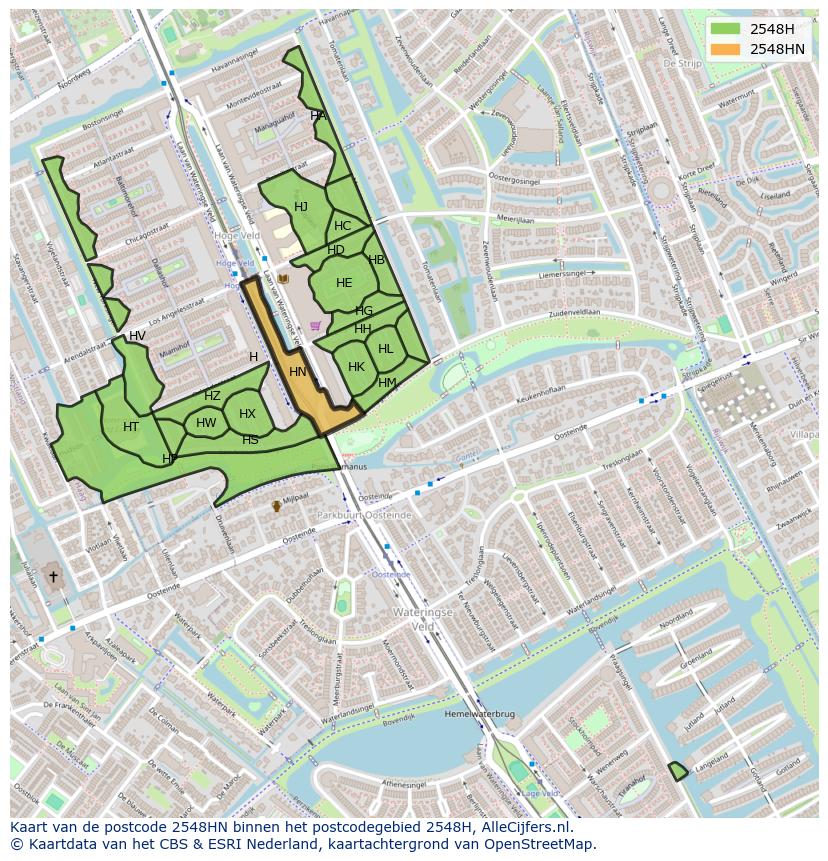 Afbeelding van het postcodegebied 2548 HN op de kaart.