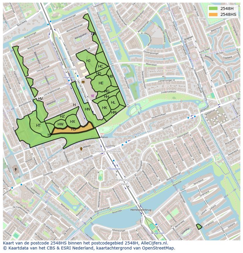 Afbeelding van het postcodegebied 2548 HS op de kaart.