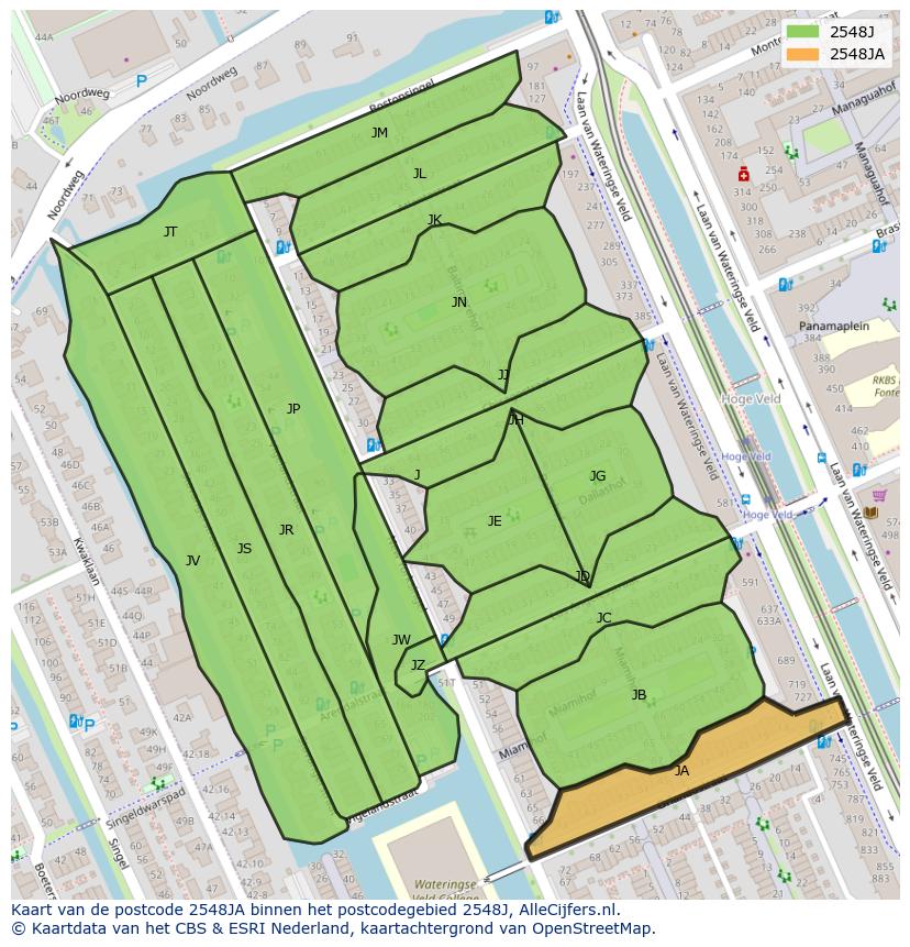 Afbeelding van het postcodegebied 2548 JA op de kaart.