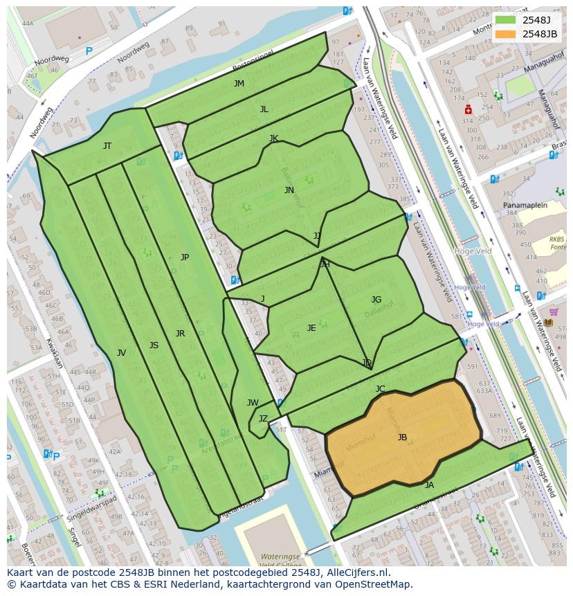 Afbeelding van het postcodegebied 2548 JB op de kaart.