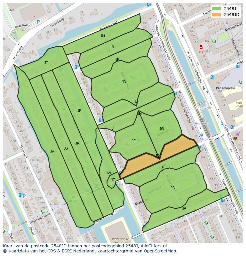 Afbeelding van het postcodegebied 2548 JD op de kaart.