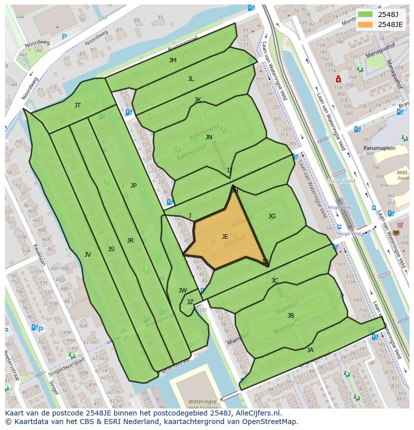 Afbeelding van het postcodegebied 2548 JE op de kaart.