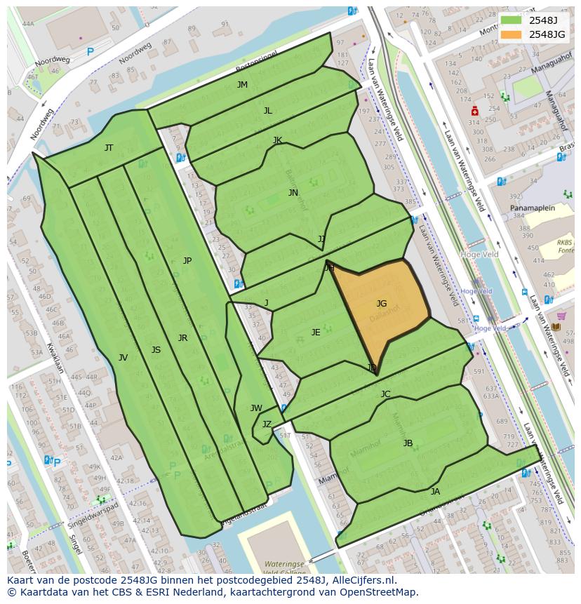 Afbeelding van het postcodegebied 2548 JG op de kaart.