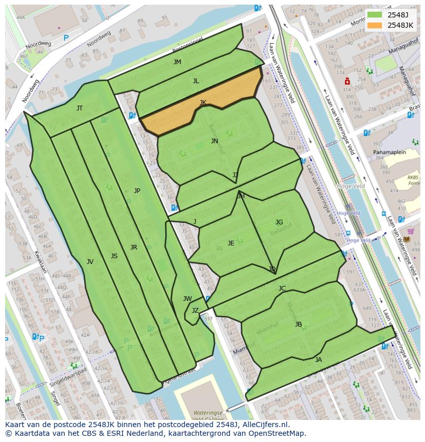 Afbeelding van het postcodegebied 2548 JK op de kaart.