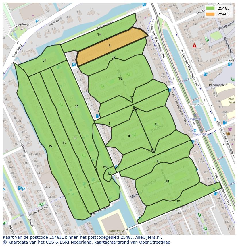 Afbeelding van het postcodegebied 2548 JL op de kaart.