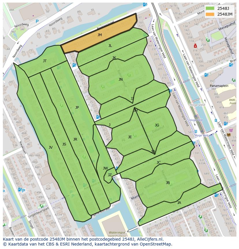 Afbeelding van het postcodegebied 2548 JM op de kaart.