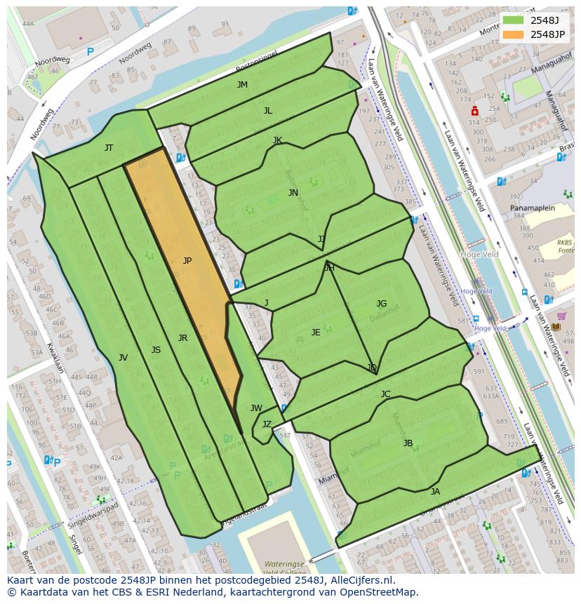 Afbeelding van het postcodegebied 2548 JP op de kaart.