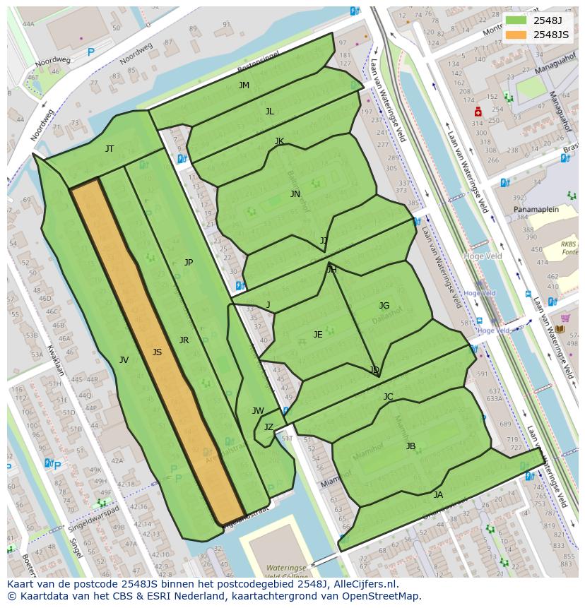 Afbeelding van het postcodegebied 2548 JS op de kaart.