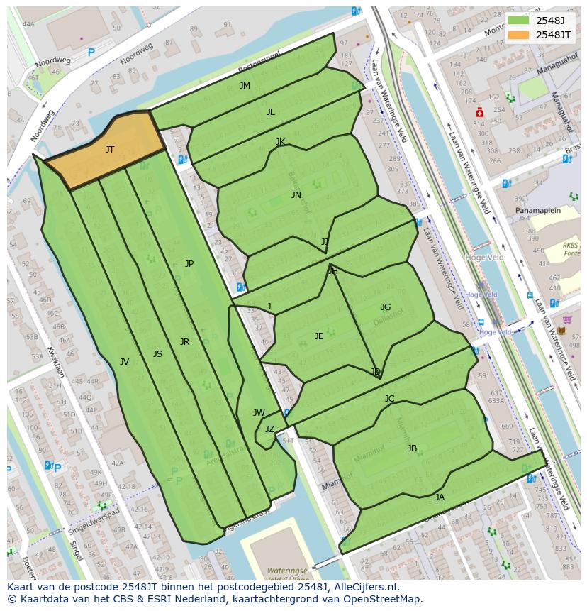 Afbeelding van het postcodegebied 2548 JT op de kaart.