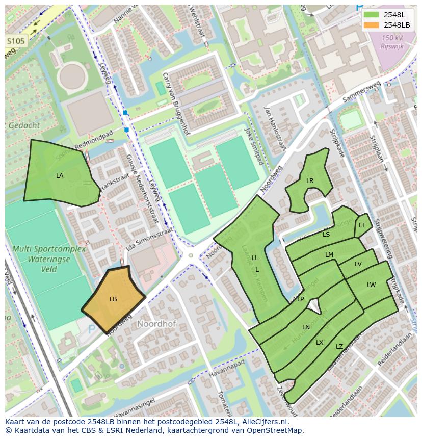 Afbeelding van het postcodegebied 2548 LB op de kaart.