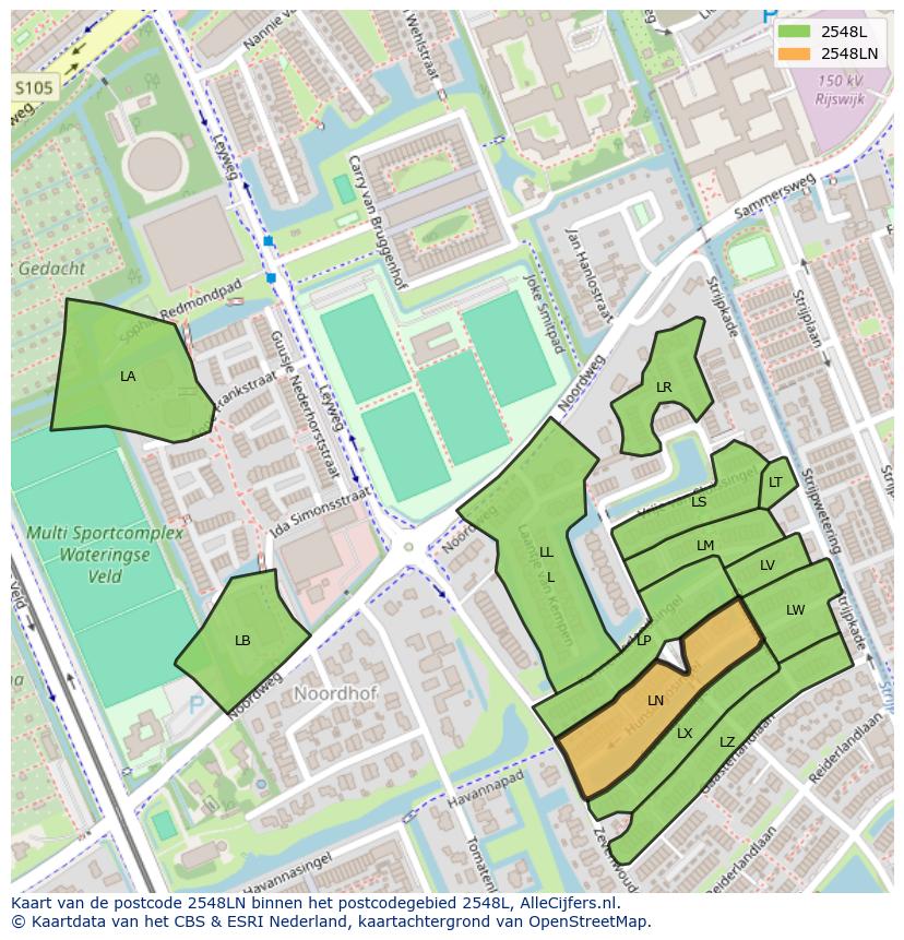 Afbeelding van het postcodegebied 2548 LN op de kaart.