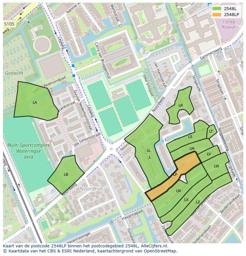 Afbeelding van het postcodegebied 2548 LP op de kaart.
