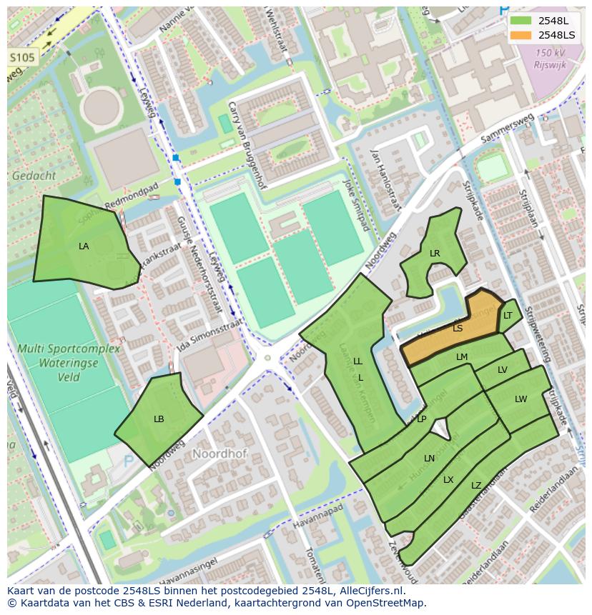 Afbeelding van het postcodegebied 2548 LS op de kaart.
