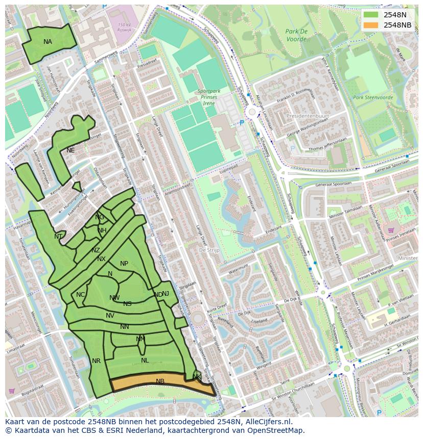 Afbeelding van het postcodegebied 2548 NB op de kaart.
