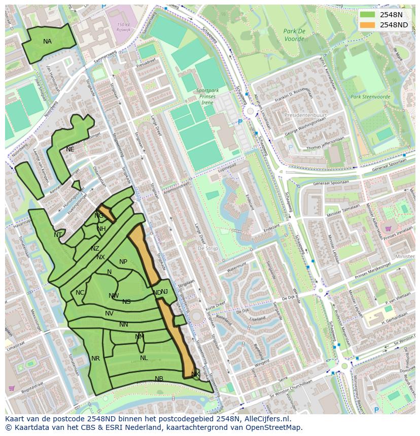 Afbeelding van het postcodegebied 2548 ND op de kaart.