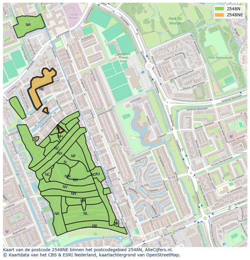 Afbeelding van het postcodegebied 2548 NE op de kaart.