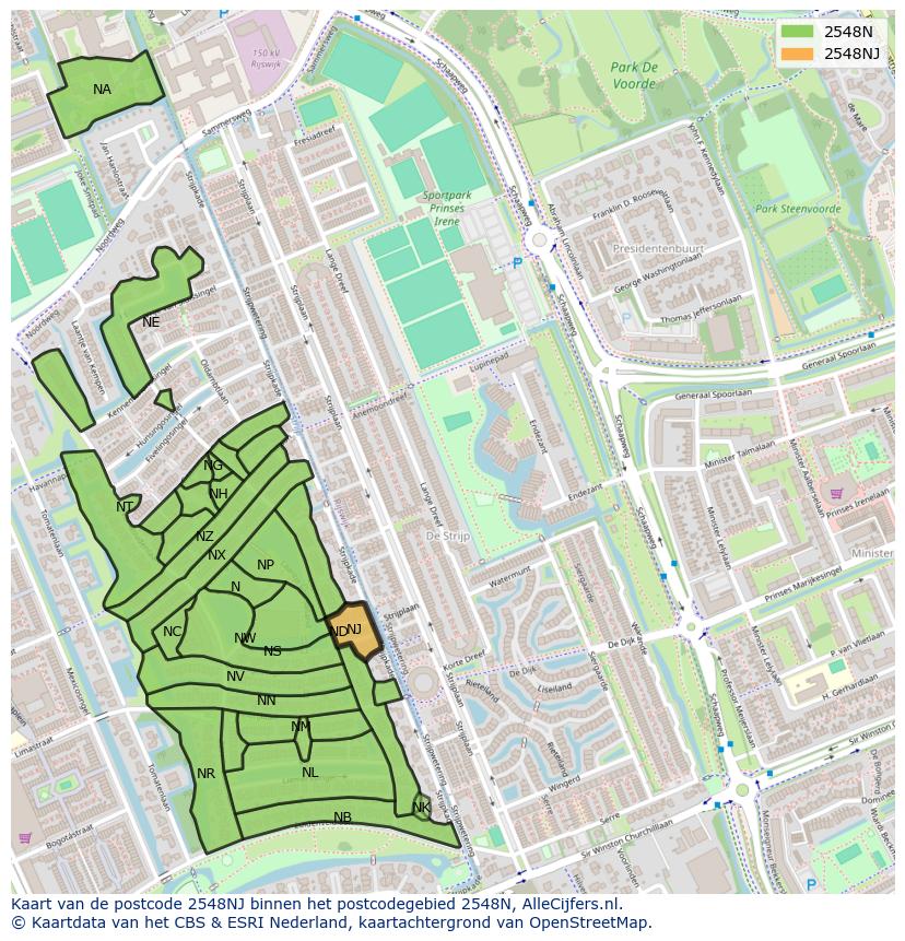 Afbeelding van het postcodegebied 2548 NJ op de kaart.