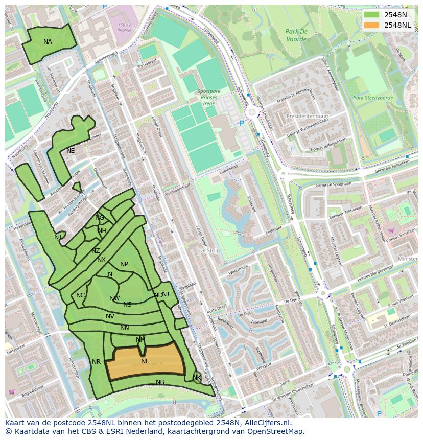 Afbeelding van het postcodegebied 2548 NL op de kaart.