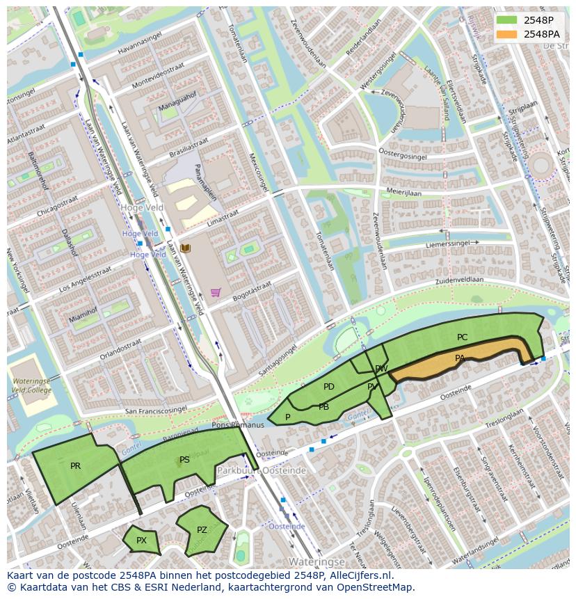 Afbeelding van het postcodegebied 2548 PA op de kaart.