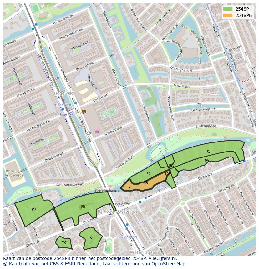 Afbeelding van het postcodegebied 2548 PB op de kaart.