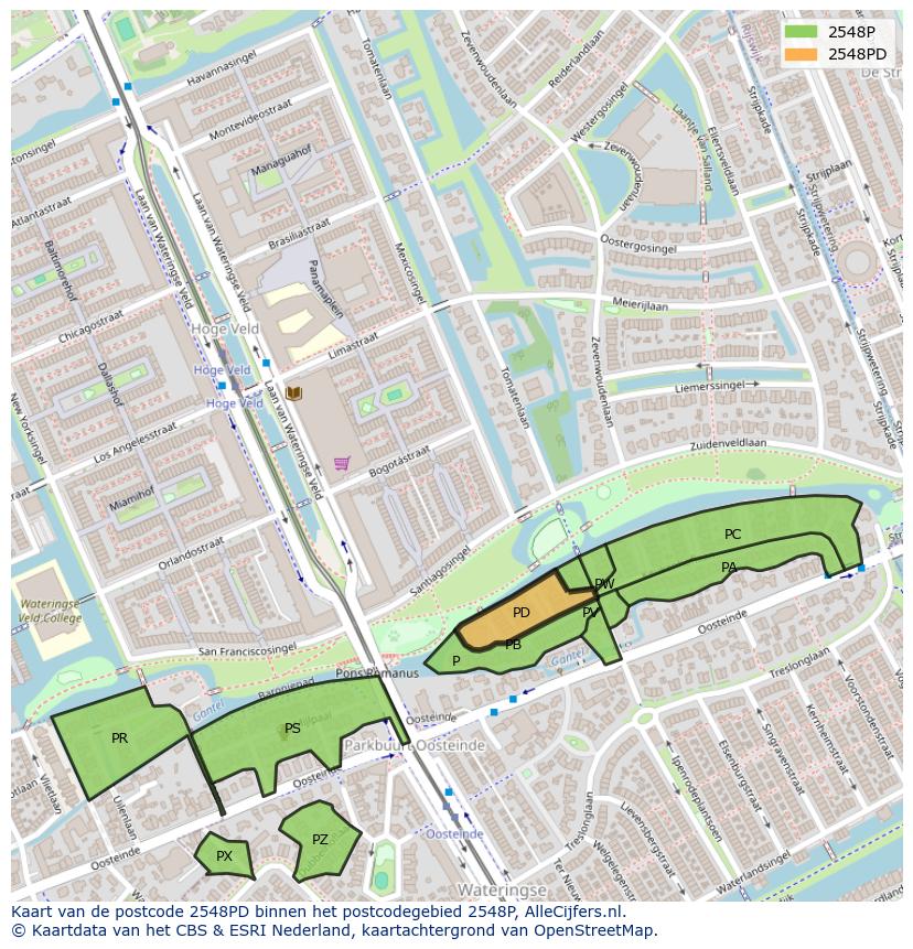 Afbeelding van het postcodegebied 2548 PD op de kaart.