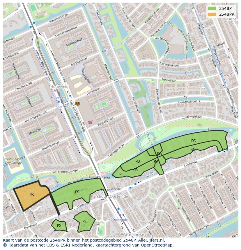 Afbeelding van het postcodegebied 2548 PR op de kaart.