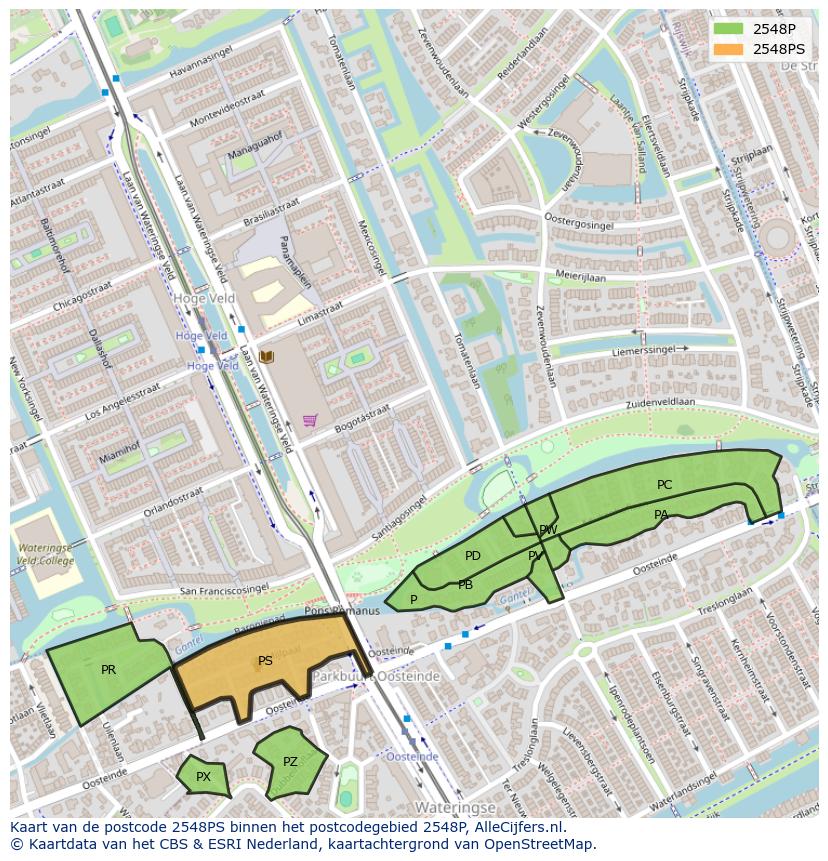 Afbeelding van het postcodegebied 2548 PS op de kaart.