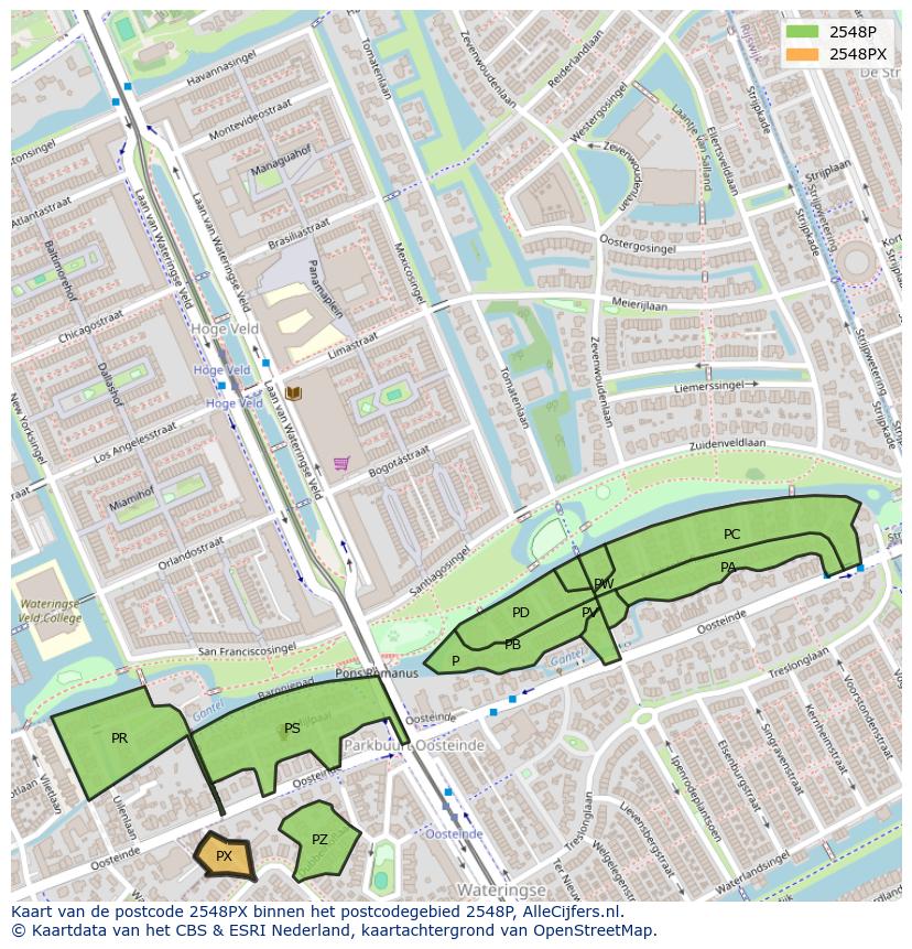 Afbeelding van het postcodegebied 2548 PX op de kaart.