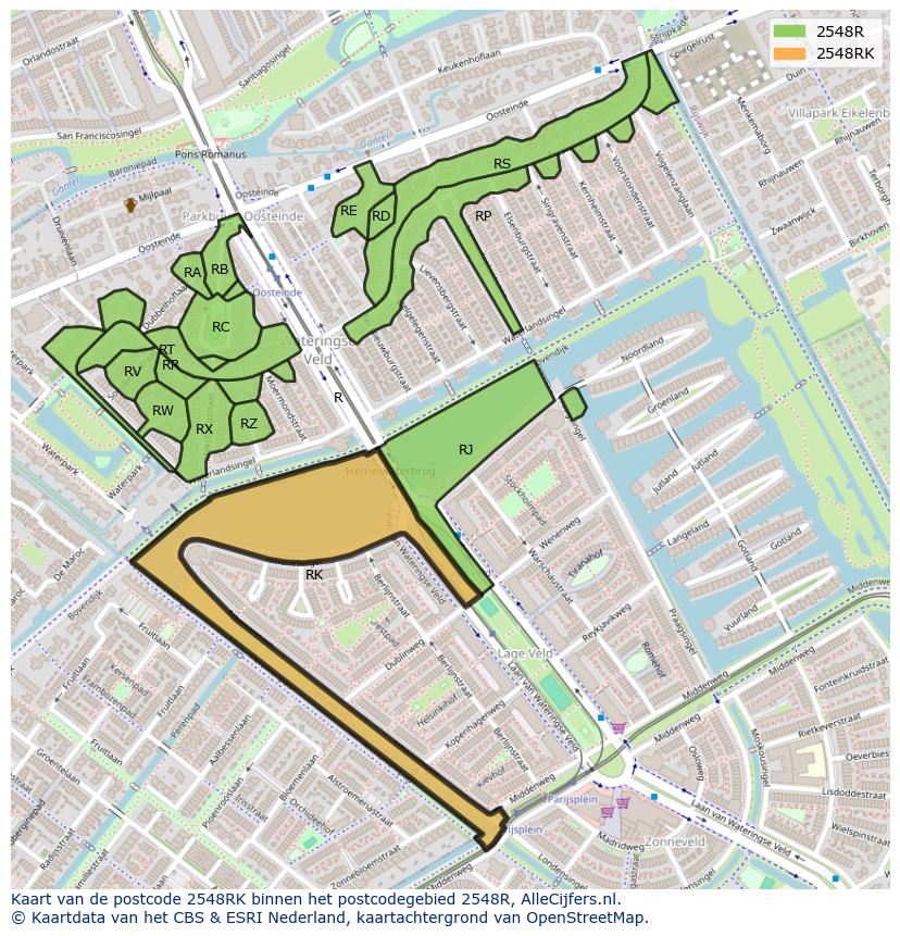 Afbeelding van het postcodegebied 2548 RK op de kaart.