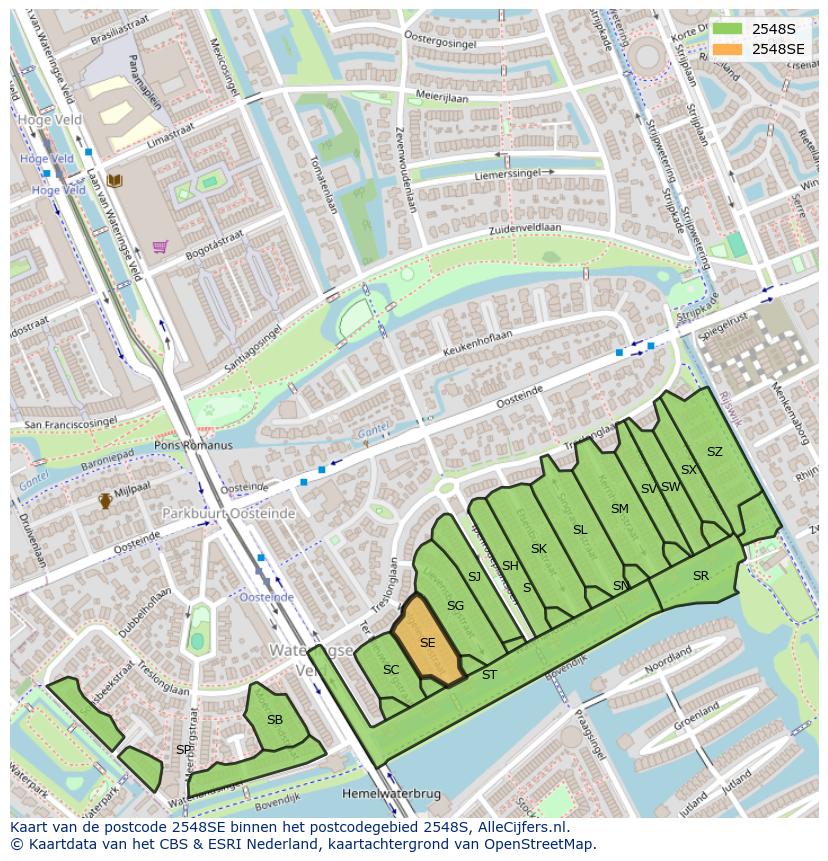 Afbeelding van het postcodegebied 2548 SE op de kaart.