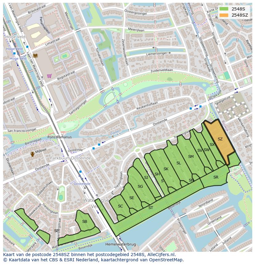 Afbeelding van het postcodegebied 2548 SZ op de kaart.