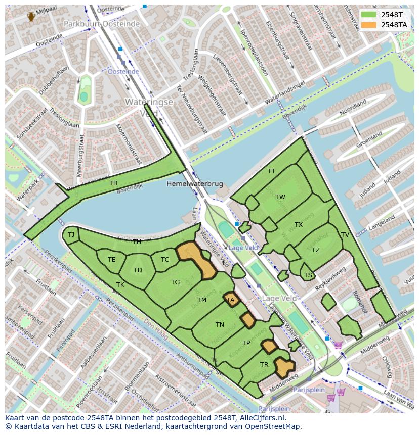 Afbeelding van het postcodegebied 2548 TA op de kaart.