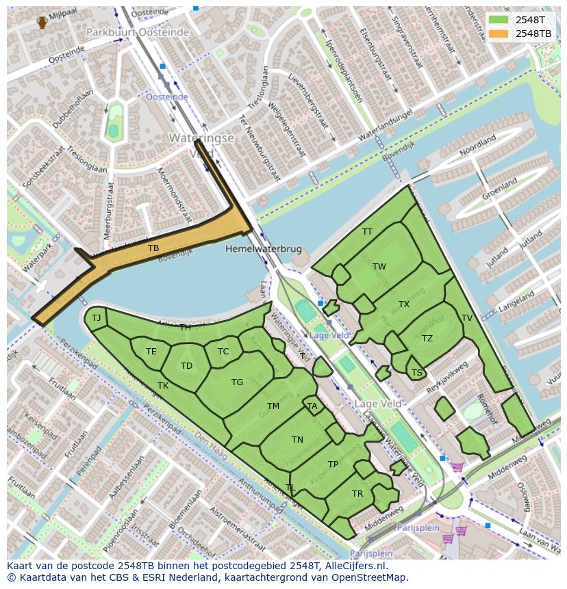 Afbeelding van het postcodegebied 2548 TB op de kaart.