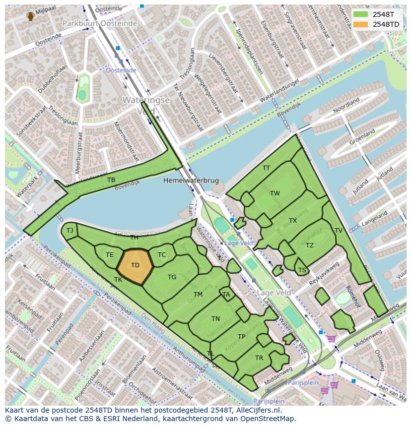 Afbeelding van het postcodegebied 2548 TD op de kaart.